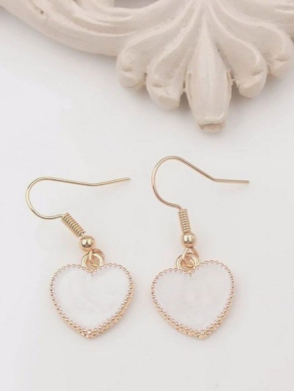 Carolie Heart Creamy White Drip Spun Dangle Earrings Rose Gold Gift Packaged